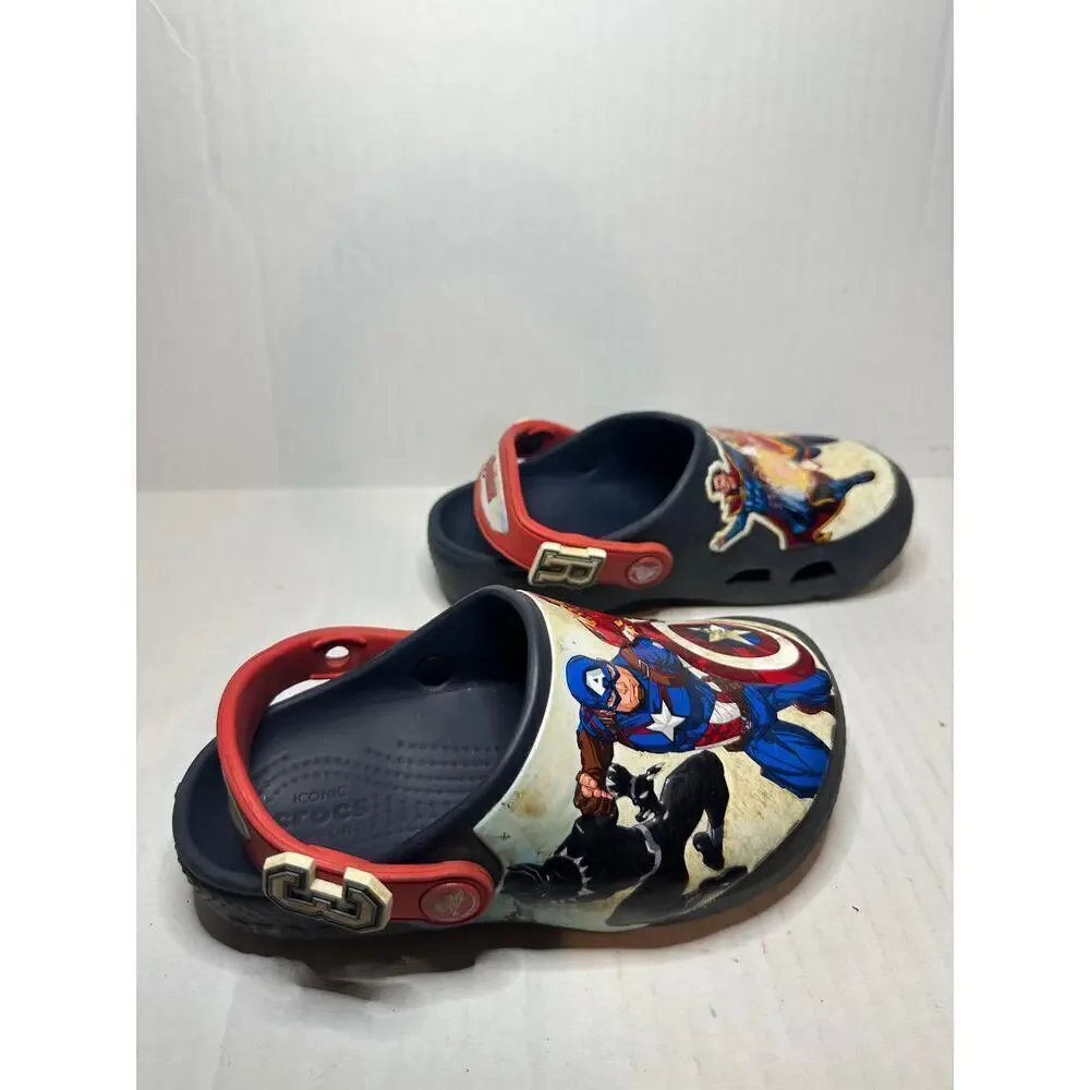 Crocs Kids Youth Size 12 Slip On Round Toe Marvel Avengers Clog Slippers Blue